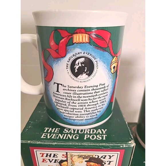 2 VTG Norman Rockwell Saturday Evening Post Merry Christmas Mug Ceramic W/ BOX - Picture 3 of 5